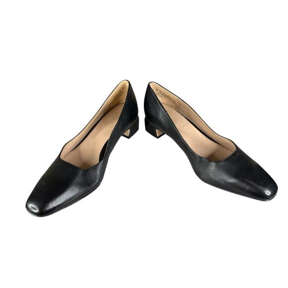 7 Edit Naturalizer Black Leather Square Toe Pumps Size 7W Low Block Heel Shoes - Picture 4 of 9